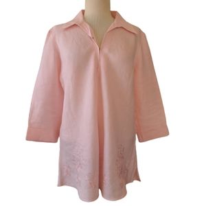 Edward Size XL Linen Pink Sequin Embellishment Irish Tunic Top Blou…